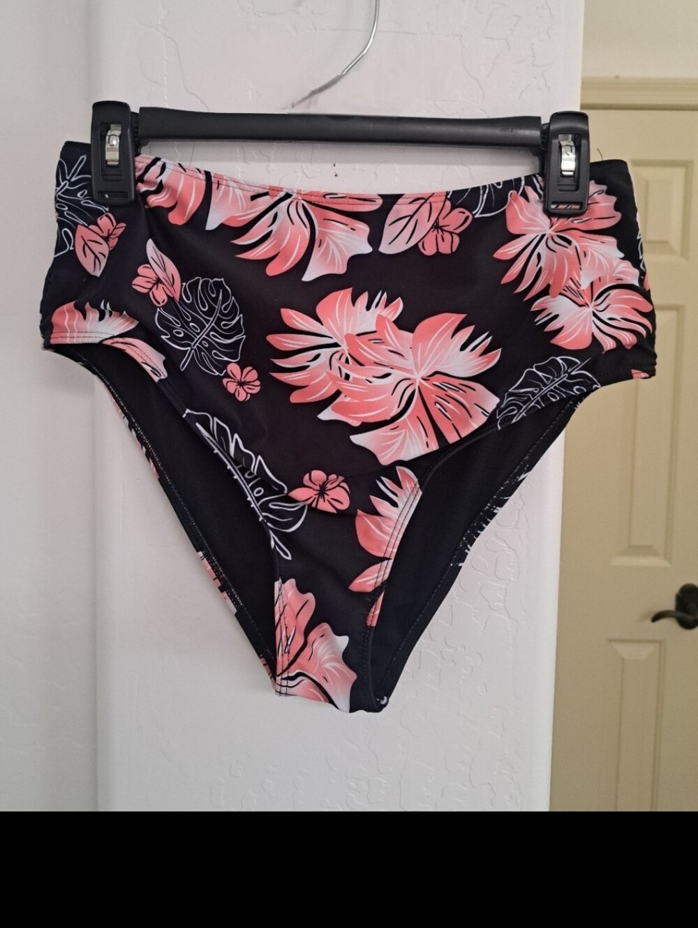 RELLECIGA Black & Pink High-Waist Tropical Floral Print Bikini Bottoms Sz Large - Picture 8 of 10